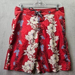 Old Navy Swim Trunks Mens Size Medium Red Floral Board Shorts